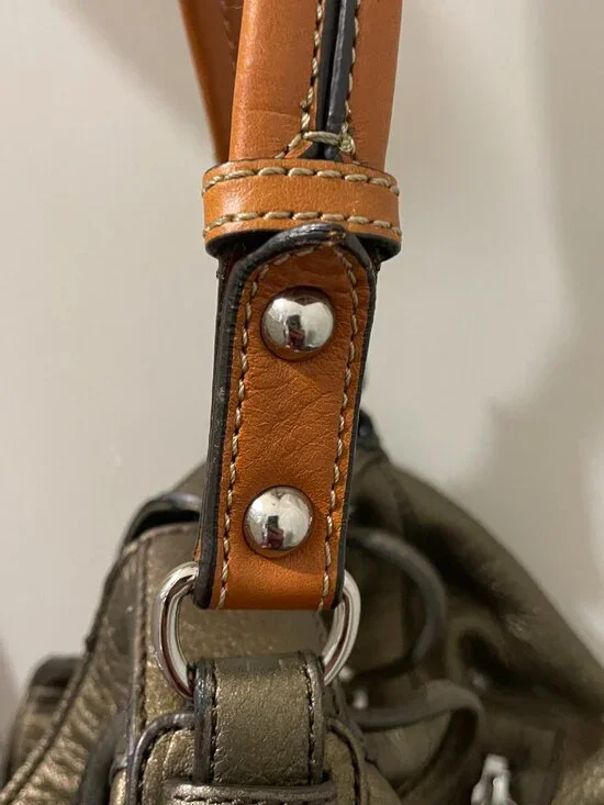 Isaac Mizrahi Live Olive Green Leather Drawstring Shoulder Bag Hobo - Picture 4 of 16